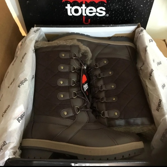 Totes women's Faux Fur brown boots Size 9 - Picture 2 of 2